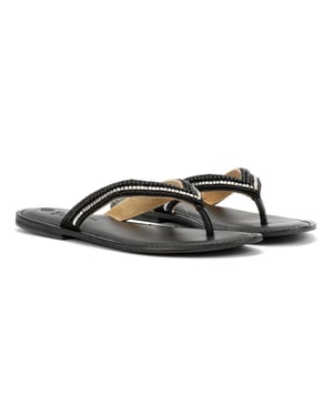 Tower Footwear Metallic Bead Thong Dames Zwarte Sandalen