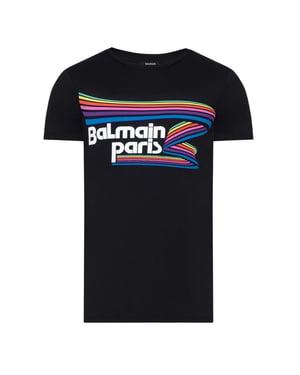 Balmain Paris Rainbow Multi Logo Black T-shirt
