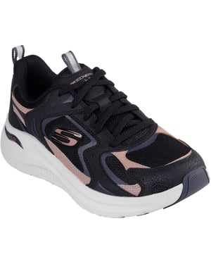 Skechers Arch Fit 2.0 Vintage Luxe Leer Dames Zwart/Roze Goud Sneakers