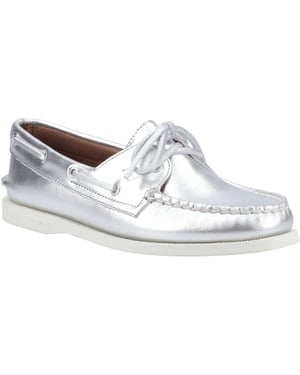 Sperry Authentic 2 Eye Dames Bootschoenen Van Zilver Leer