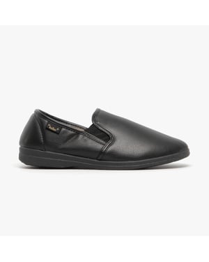 Dr Keller Christof Mens Faux Leather Wide Fit Full Slippers Black