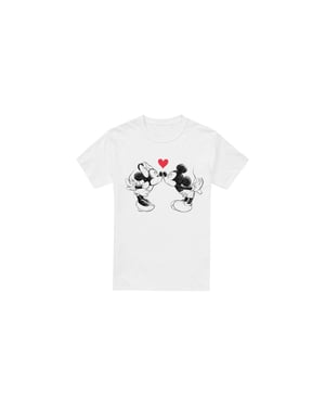 Disney Heren Mickey & Minnie Mouse Kiss Sketch Valentijnsdag T-Shirt (Wit)