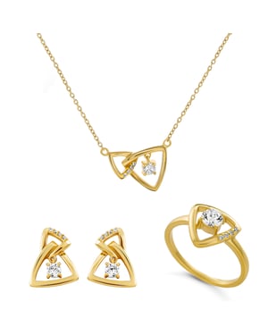 Orphelia 'Santorini' Dames 925 Sterling Zilveren Set: Ketting + Oorbellen + Ring - Gouden SET-7570/G