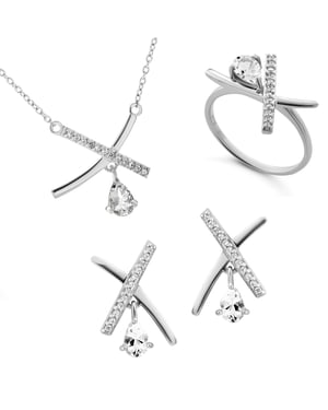 Orphelia 'Charlotte' Dames 925 Sterling Zilveren Set: Hanger + Oorbellen + Ring - Zilver SET-7580/W