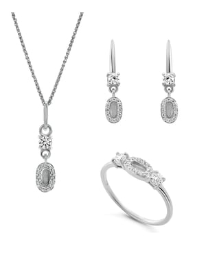 Orphelia 'Lily' Dames 925 Sterling Zilver Set: Ketting + Oorbellen + Ring - Zilver SET-7582
