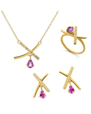 Orphelia 'Charlotte' Dames 925 Sterling Zilveren Set: Ketting + Oorbellen + Ring - Gouden SET-7580/A