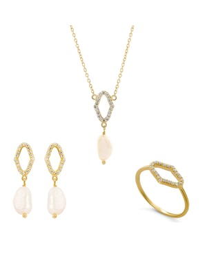 Orphelia 'Normandië' Dames 925 Sterling Zilveren Set: Ketting + Oorbellen + Ring - Gouden SET-7574/G