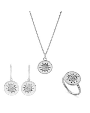 Orphelia 'Shine' Dames 925 Sterling Zilveren Set: Ketting + Oorbellen + Ring - Zilver SET-7576
