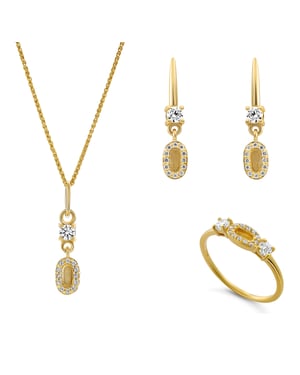 Orphelia 'Lily' Dames 925 Sterling Zilveren Set: Hanger + Oorbellen + Ring - Gouden SET-7582/G