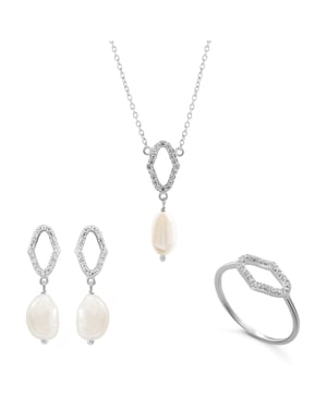 Orphelia 'Normandië' Dames 925 Sterling Zilveren Set: Ketting + Oorbellen + Ring - Zilver SET-7574