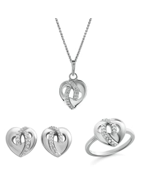 Orphelia 'Amore' Dames 925 Sterling Zilveren Set: Halsketting + Oorbellen + Ring - Zilver SET-7577