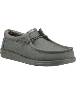 HEYDUDE Wally Stretch Canvas Katoenen Heren Donkergroene Mocassin Schoenen