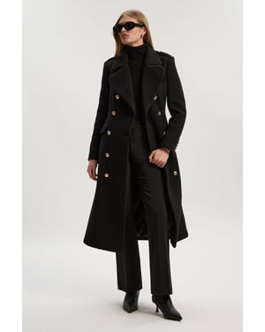 Wool Double Breasted Military Tailored Midi Coat