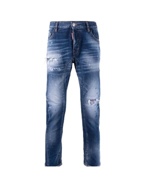 Dsquared2 Tidy Biker Jean Ripped Style Blauwe Denim Broek