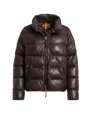 Parajumpers Pia Leather Obsidian Donkerbruin Gewatteerd Leren Jack