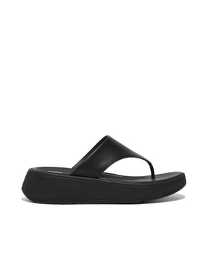 Fitflop F-mode Lederen Flatform Dames Tussenruimte Sandalen Helemaal Zwart
