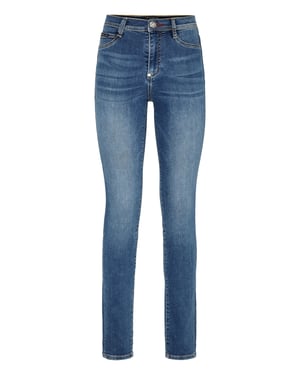 Högmidjade jeggings med ikonisk plein
