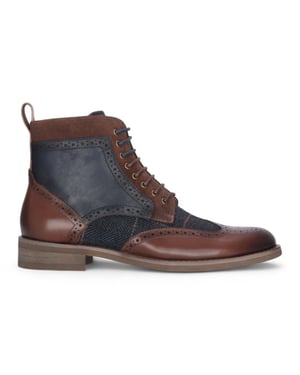 Justin Reess Men's Brown Leather Navy Tweed Oxford Shoes - Teddy