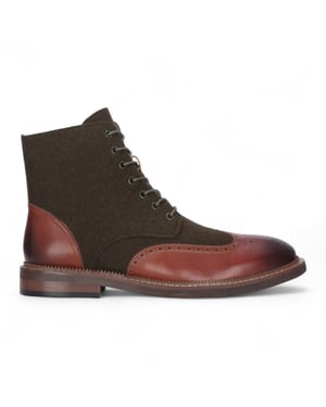 Justin Reess Men's Khaki Brown Brogue Leather Ankle Boots - Clifford