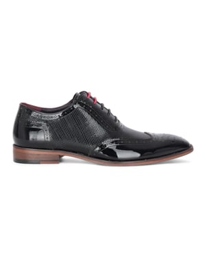 Justin Reess Men's Black Patent Leather Brogue Shoes - Flynn