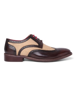 Justin Reess Men's Brown Leather Canvas Detailing Brogue Shoes - Cole