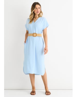 Blue Air Flow Belted Oversized Dress