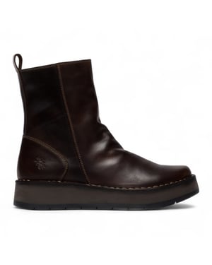 Fly London Dames Donkerbruine RENO053FLY Leren Enkellaarsjes met Rits en Platform Comfort