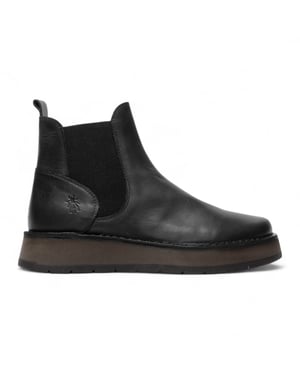Fly London Dames Zwarte RAWI131 Chelsea Leren Enkellaarsjes met Klassieke Comfort