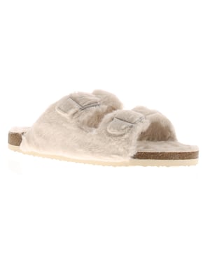 Kisses Womens Fluffy Slippers Mules Faux Fur Glee beige