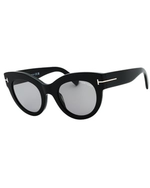 Tom Ford Lucilla Smoke Mirror Lens Glanzende Zwarte Zonnebril Met Dikke Montuur