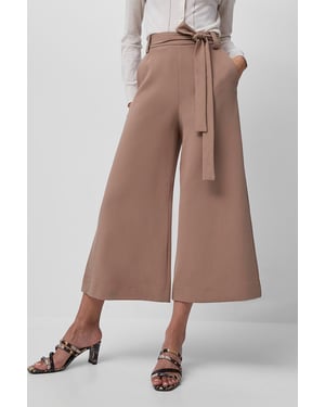 Brown Wide Leg Culottes With Self-Tie Belt