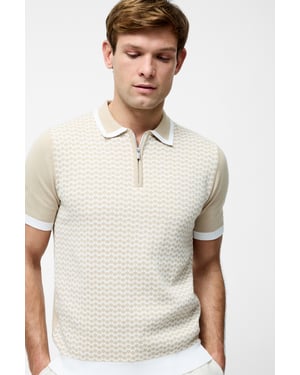 Ecru Cotton Diamond-Style 1/4 Zip Trophy Knit Polo