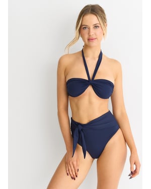 Navy Twist Front Halter Neck Bikini Top