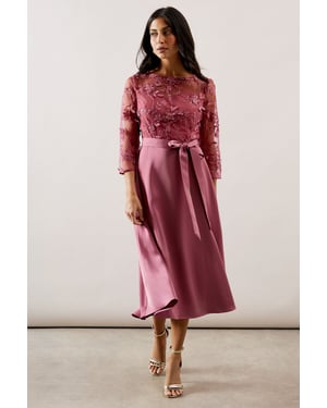 Occasion Satin And Mesh Overlay Fit And Flare Dress