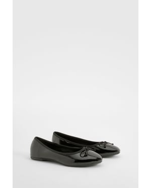 Wide Fit Crinkle Bow Detail Ballet Flats