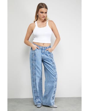 Tony Low Waist Lace Up Wide Jean