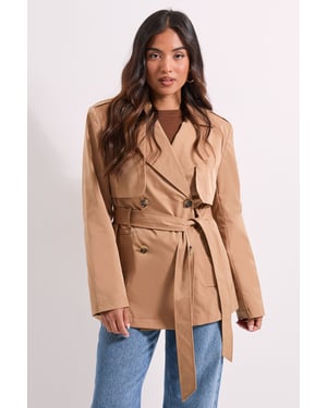 Petite Double Breasted Belted Trench Coat