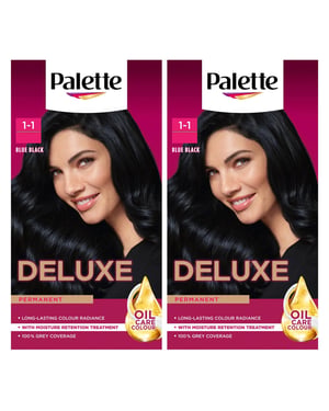 Palette Deluxe Hair Dye 1-1 Blue Black Permanent Creme Colour Intense Shine 50ml, 2 Pack