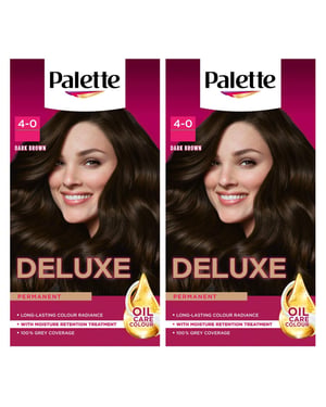 Palette Deluxe Creme Colouration 4-0 Dark Brown Hair Dye, 2 Pack