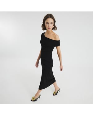 River Island Womens Midi Dress Black Off Shoulder Layered