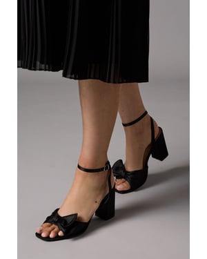 Wide Fit Tina Satin Soft Ruffle High Block Heel Sandals