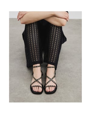 River Island Womens Sandals Black Wide Fit Eyelet Strappy