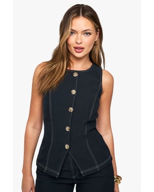 Gold Button Contrast Stich Waistcoat