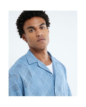 River Island Mens Blue Short Sleeve Diamond Crochet Shirt