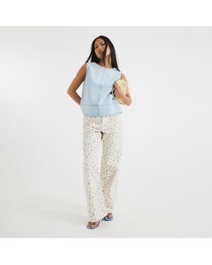 River Island Womens Straight Jeans Petite Beige Leg Ditsy Floral