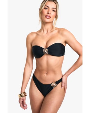 Pearl Flower Gold Hardware Detail High Leg Bikini Bottoms