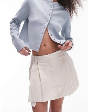 Topshop low rise twill pleat mini skirt with poplin exposed pockets in ivory