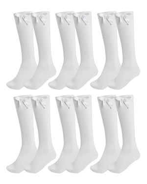 6 Pack Girls Knee High Socks With Bow