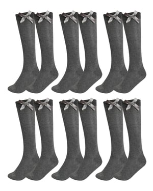 6 Pack Girls Knee High Socks With Bow
