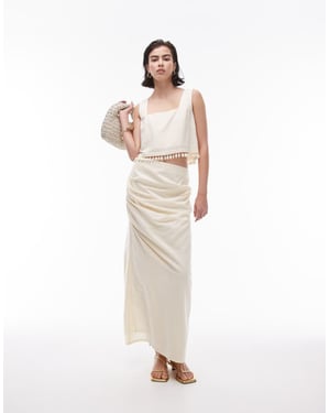 Topshop co-ord tuck side column midi skirt in buttermilk